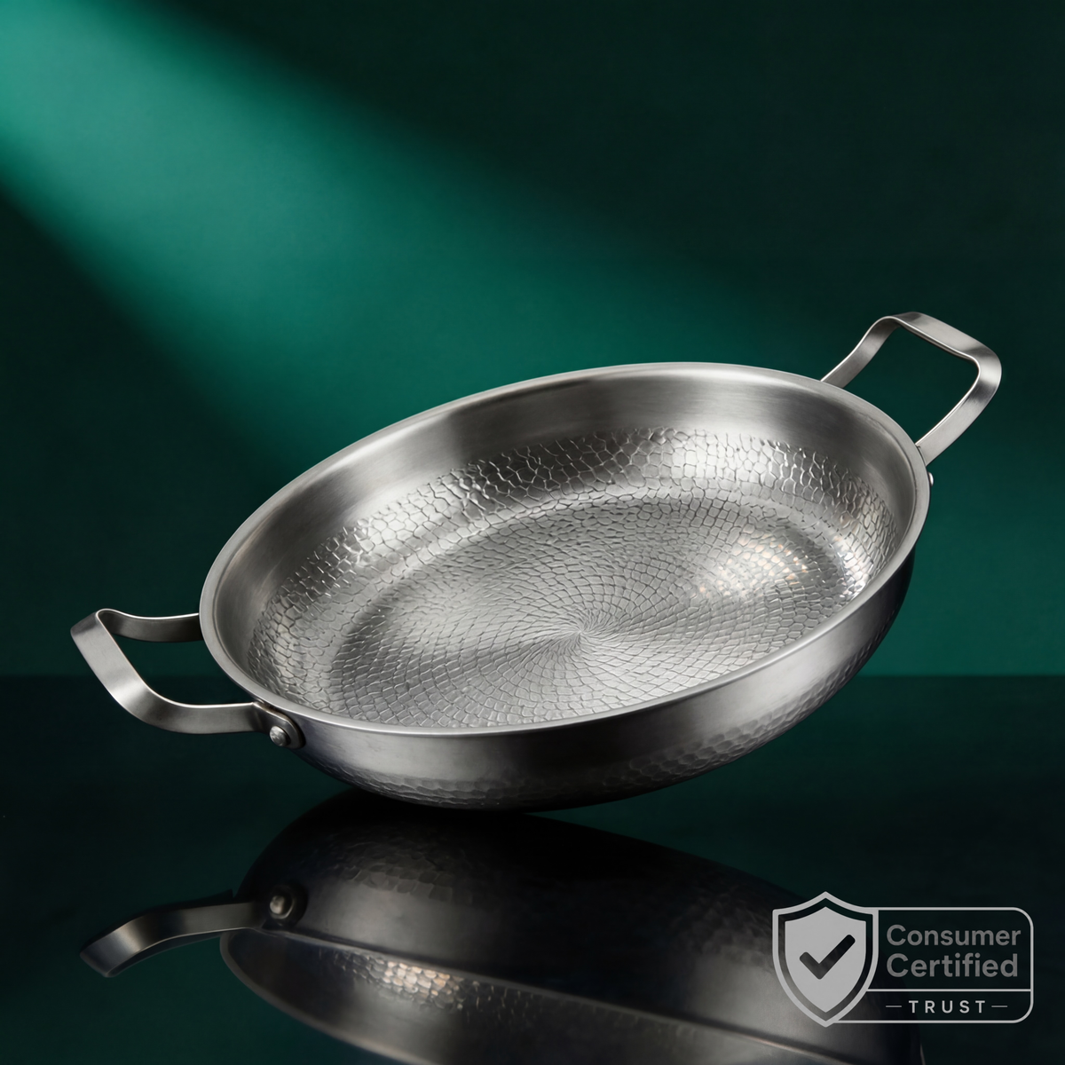 Hand-Hammered Titanium Pan with Two Handles 12"