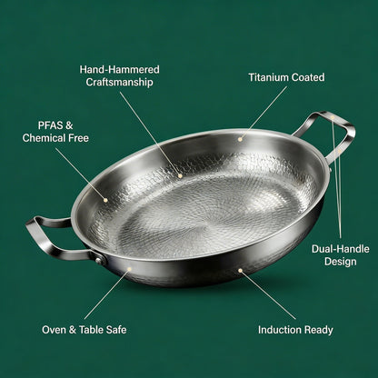 Hand-Hammered Titanium Pan with Two Handles 12"