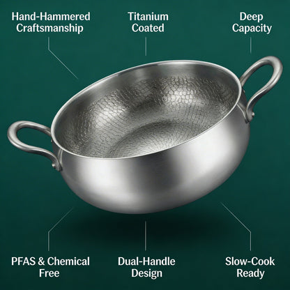 Hand-Hammered Deep Titanium Pot 11"