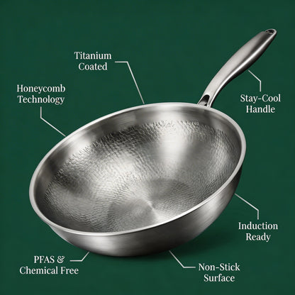 Hand-Hammered Titanium Wok 12"