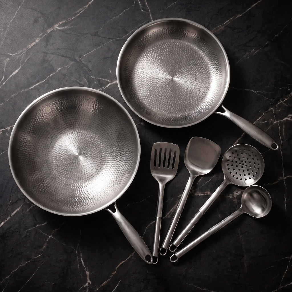 Hand-Hammered Titanium Wok & Fry Pan (10 Inch) with Utensils