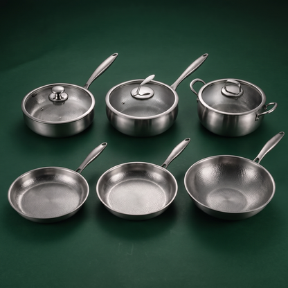 Hand-Hammered Titanium Complete Kitchen Set with 3 Lids (10, 11 & 12 Inch)