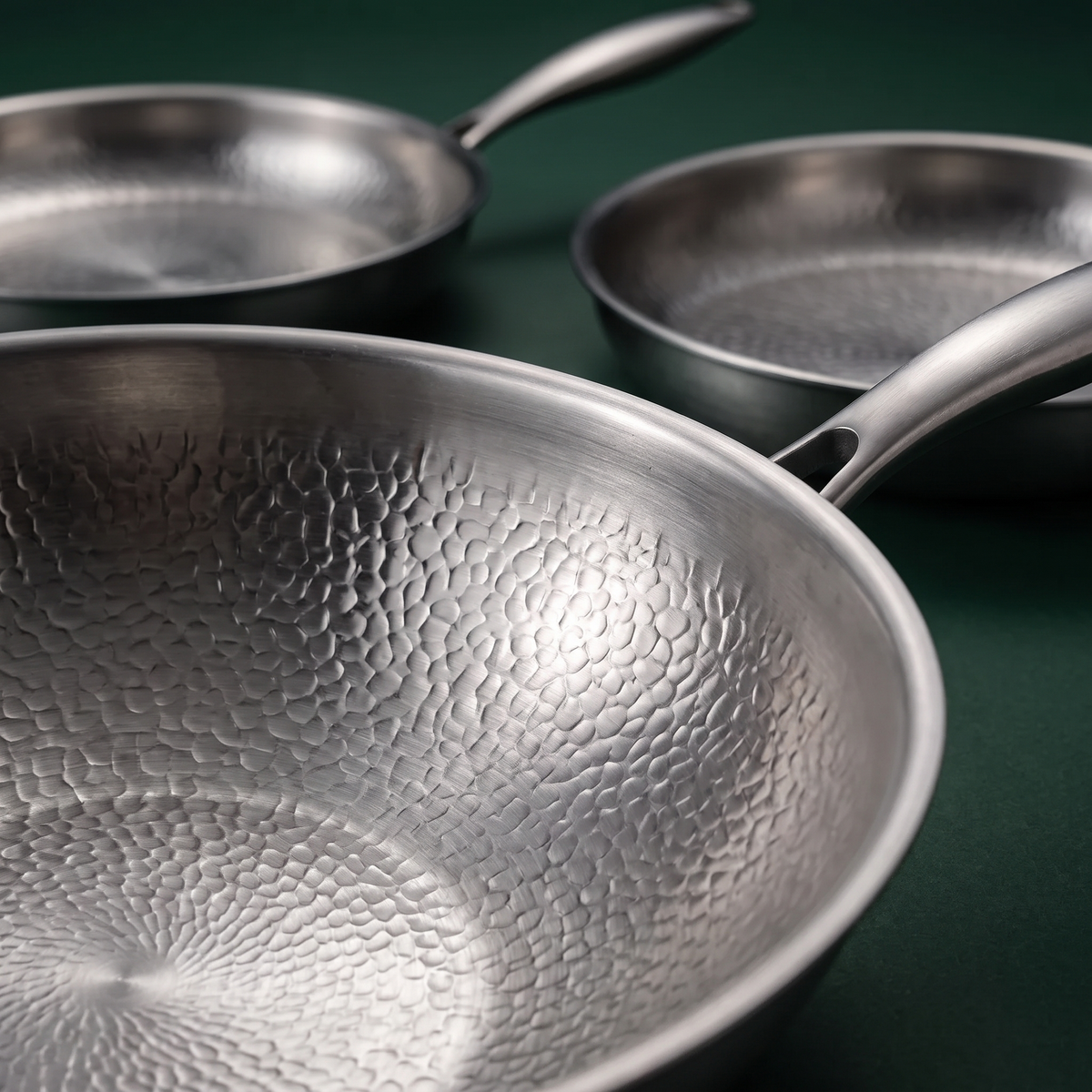 Hand-Hammered Titanium Complete Kitchen Set with 3 Lids (10, 11 & 12 Inch)