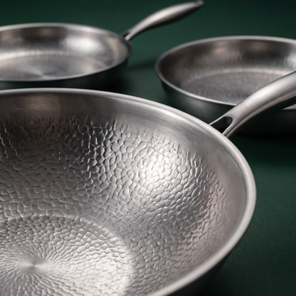 Hand-Hammered Titanium Complete Kitchen Set with 3 Lids (10, 11 & 12 Inch)