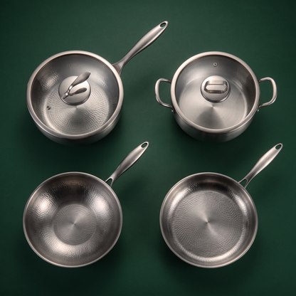 Hand-Hammered Titanium Essentials Kitchen Set with 2 Lids (10, 11 & 12 Inch)