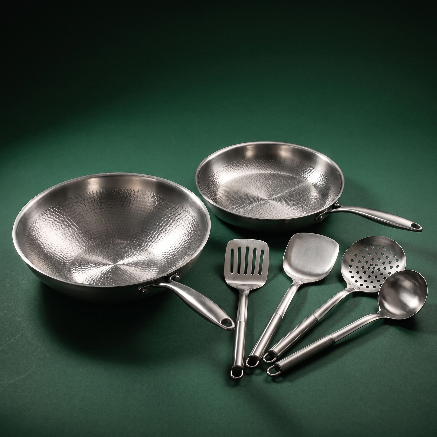 Hand-Hammered Titanium Wok & Fry Pan (10 Inch) with Utensils