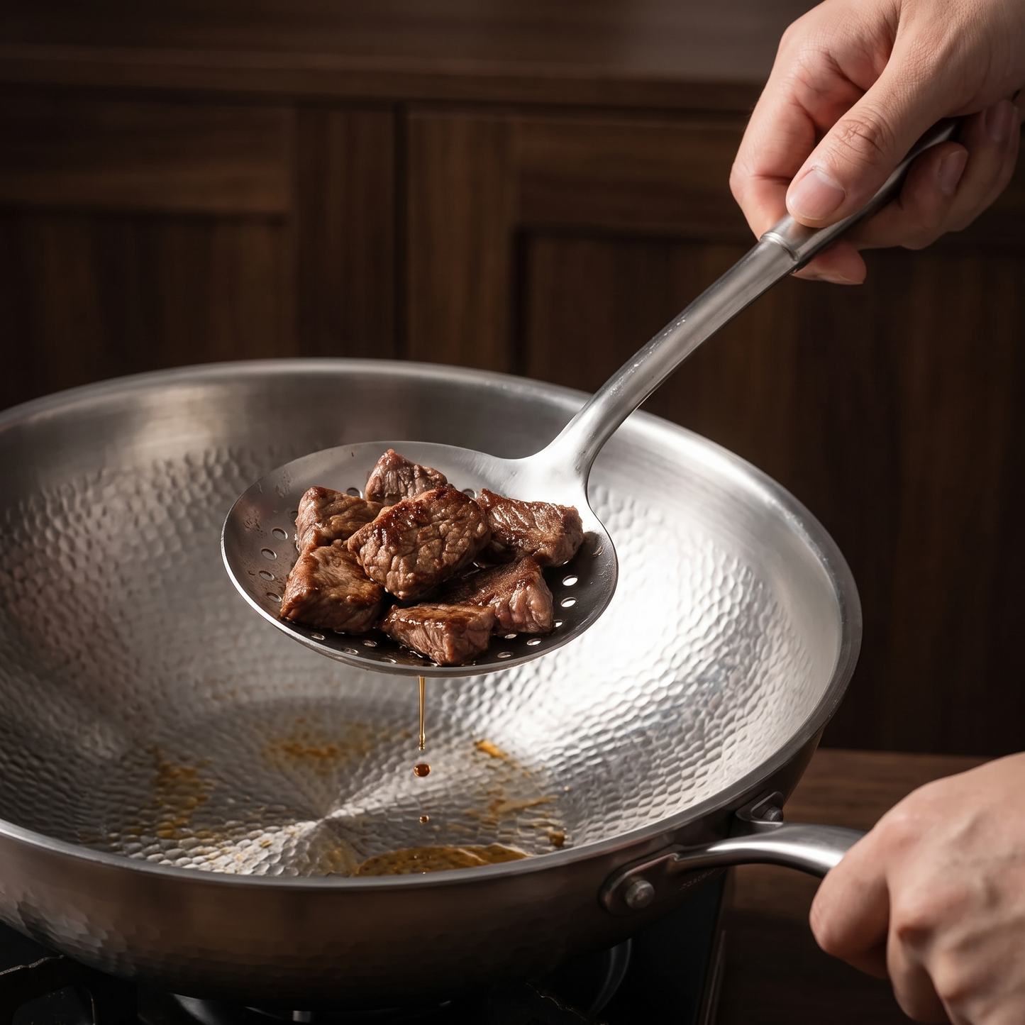 Hand-Hammered Titanium Wok & Fry Pan (10 Inch) with Utensils