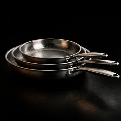 Hand-Hammered Titanium Pan - 3-piece set 9, 10, 11 Inch