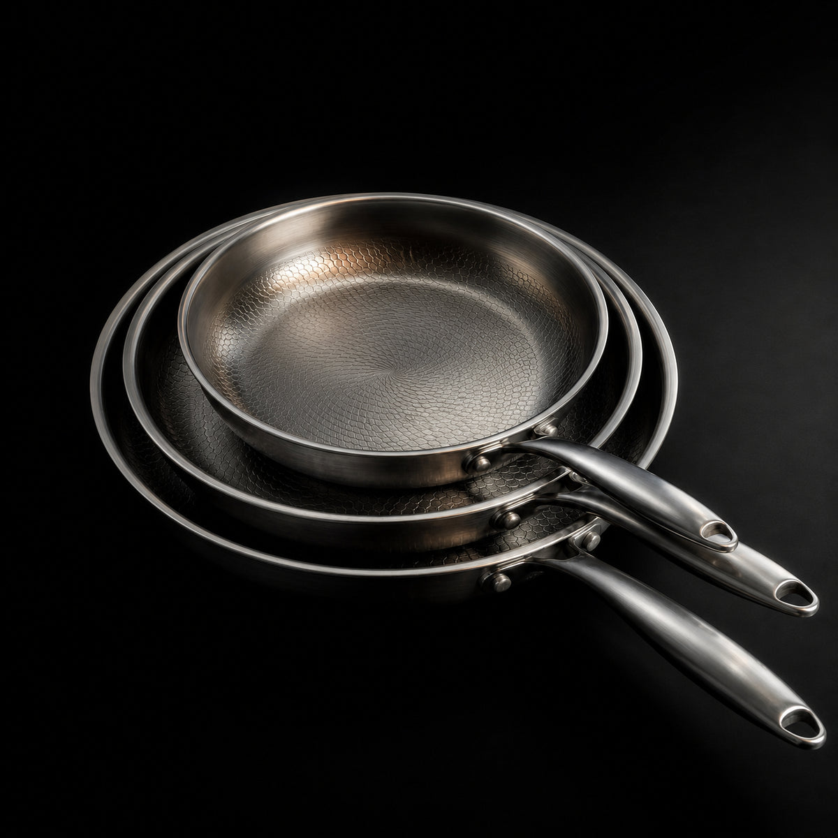 Hand-Hammered Titanium Pan - 3-piece set 9, 10, 11 Inch