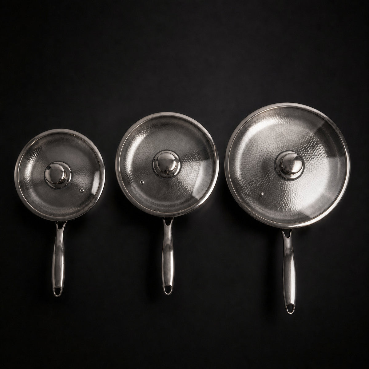 Hand-Hammered Titanium Pan - 3-piece set 9, 10, 11 Inch