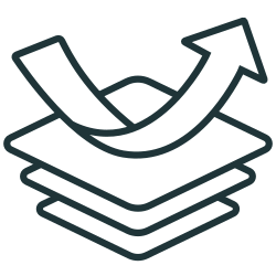 Three stacked layers with an upward-curving arrow above them.