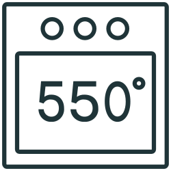 Icon of an oven set to 550 degrees.