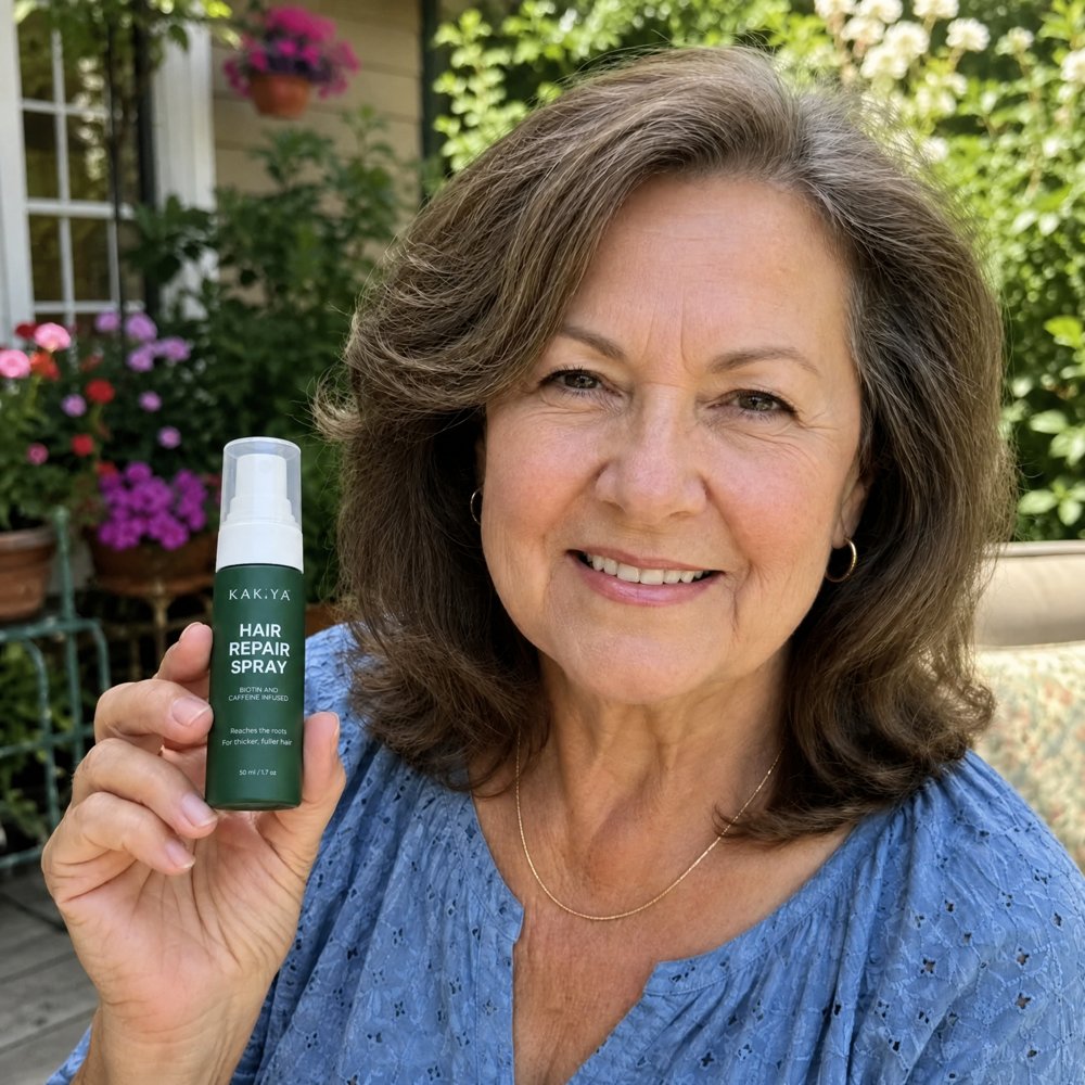 Customer holding Kakiya Repair Spray
