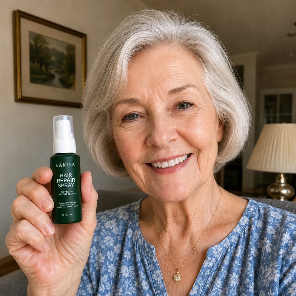 Customer holding Kakiya Repair Spray